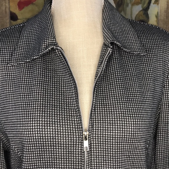 VTG 80's Houndstooth Knit Zip-Up Fitted Jacket Sz 8 - Picture 2 of 9
